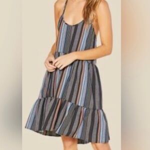 OUTERKNOWN Cielo Dress Women’s Grey Stripe Open Back Cotton NWT Size S